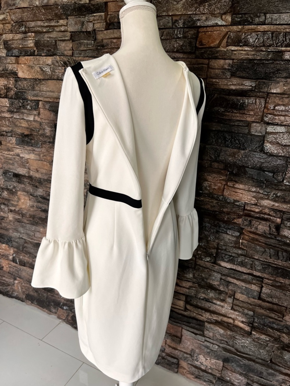 Calvin Klein Cream Dress with Black Trim - Picture 7 of 10